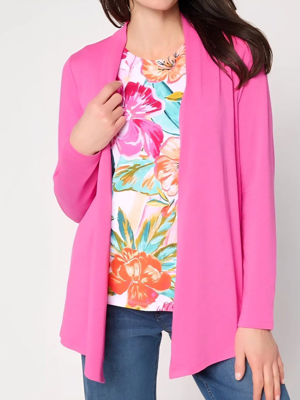 Open-Front Pink Drape Cardigan & Tank Top Set